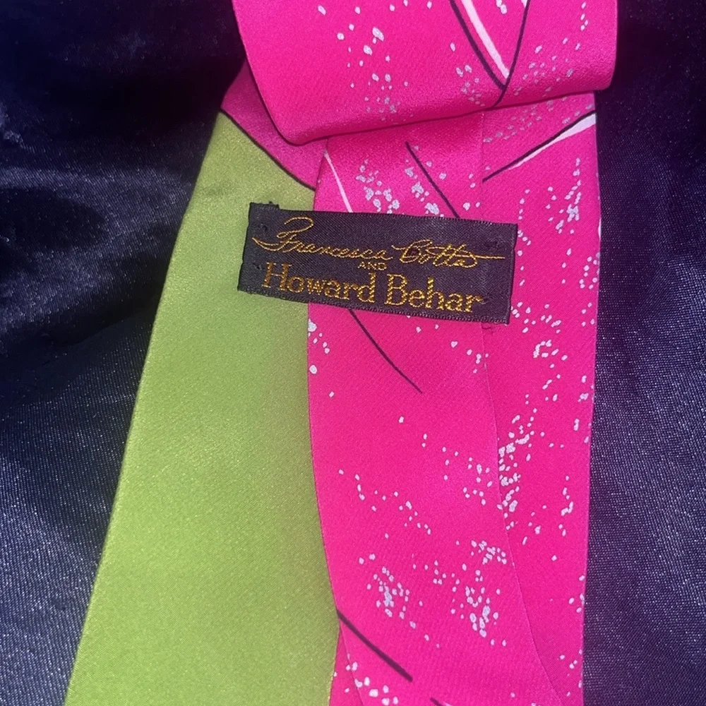 Stylish Pink & Lime Men's Novelty Tie with Blue Figure Design